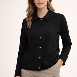 Classic Black Button Up Minimalist Quiet Luxury Jacket Cardigan Knit size M